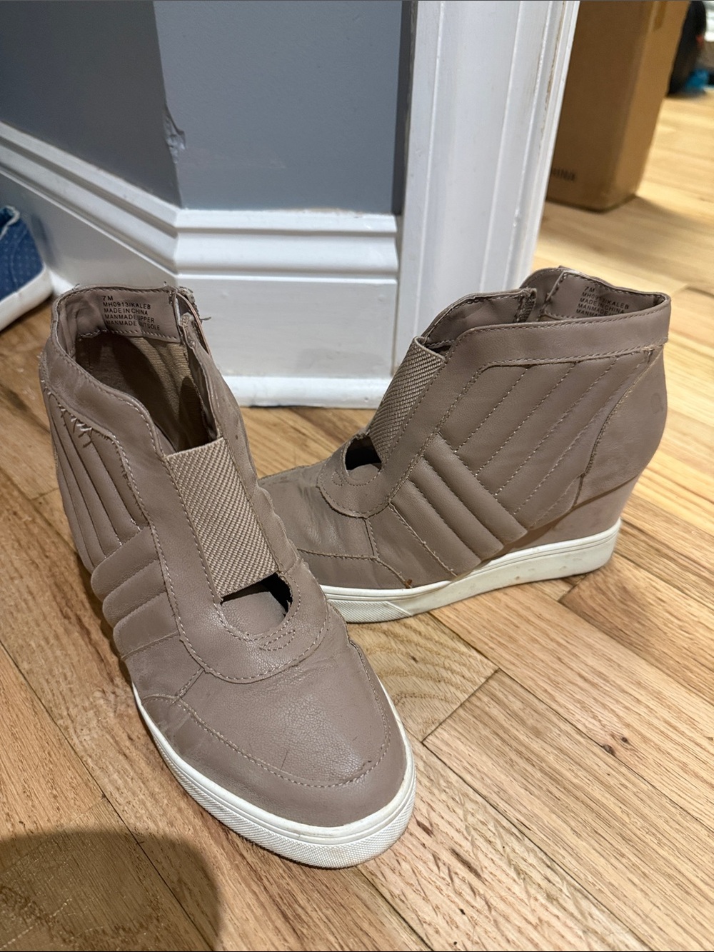 MIA Taupe Slip-On Quilted Wedge Sneakers